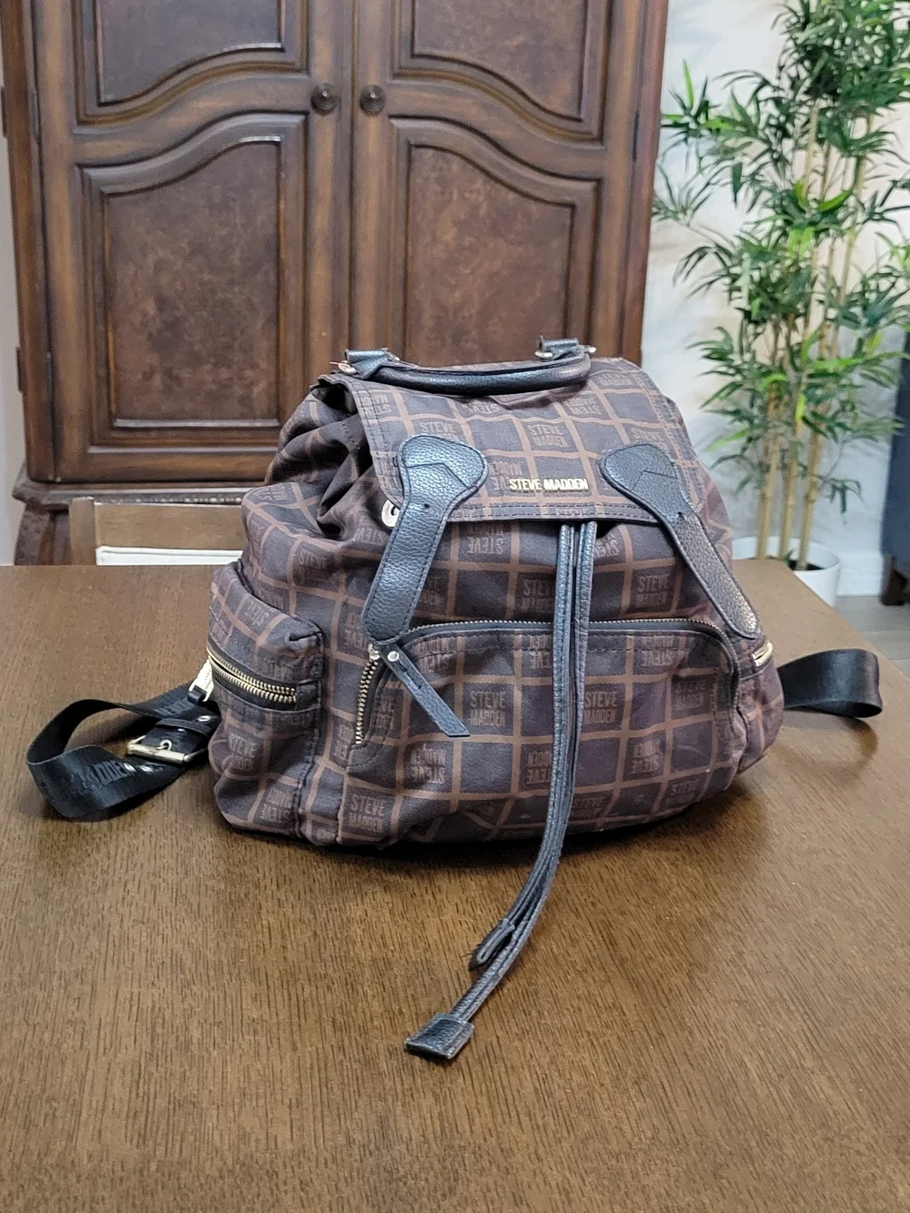 Steve Madden Brown Logo Backpack